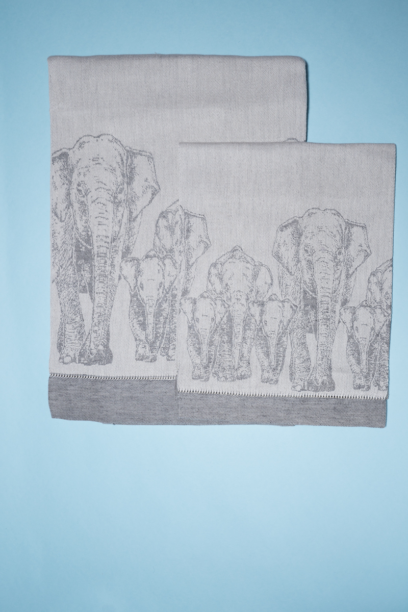 Dovi | coppia di asciugamani in mistolino con elefanti