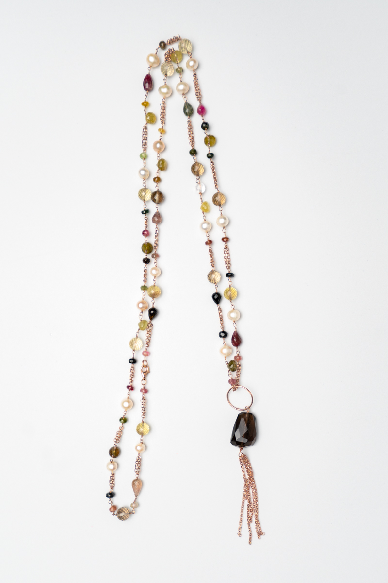 Collana in tormaline multicolor e perle
