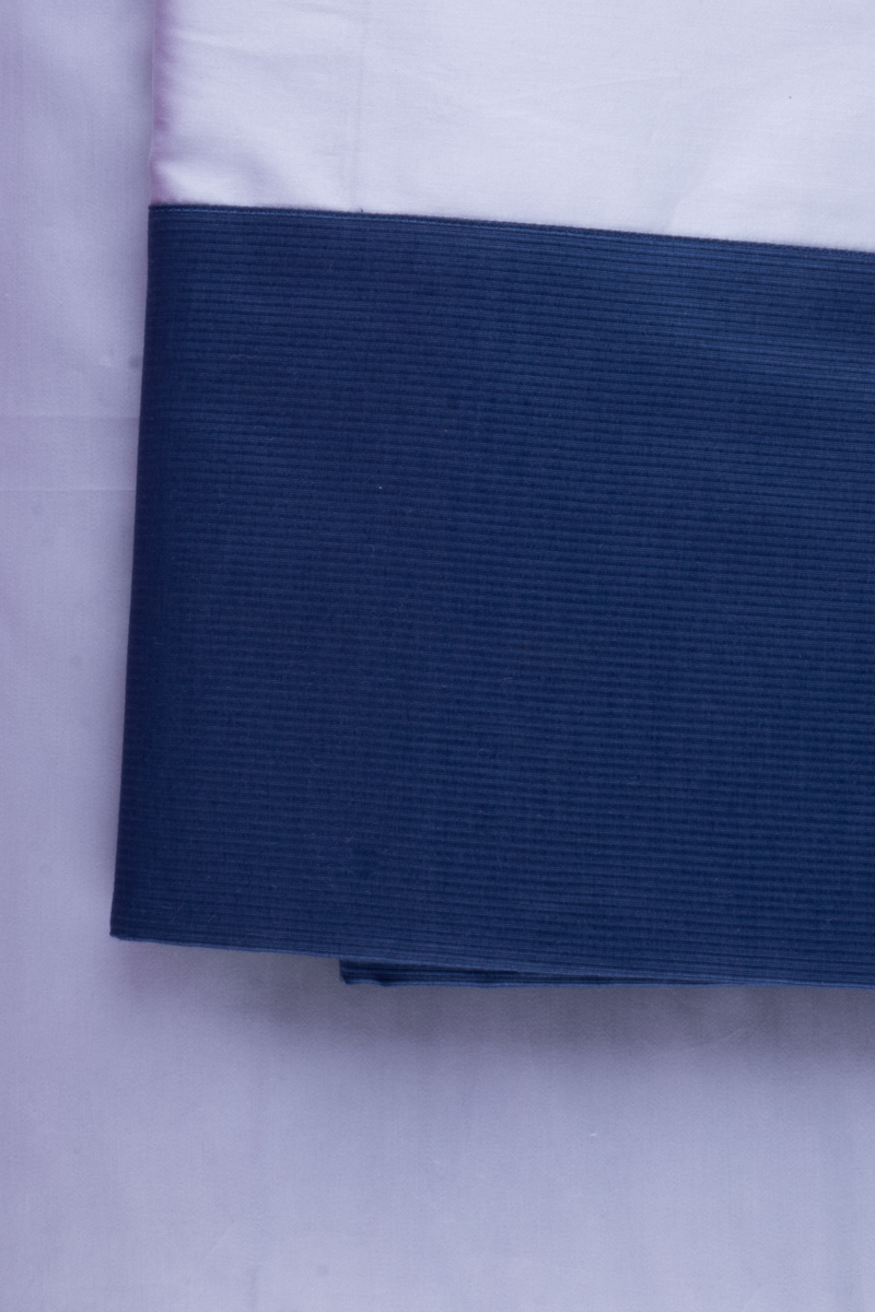 Dovì | Completo letto singolo in rasatello di cotone grigio con fascia rigata blu dettaglio